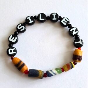 Handmade Resilient bracelet Earth tones fall autumn beaded trade bead orange